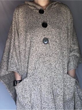 Le Moda Cozy Button-Front Hooded Poncho